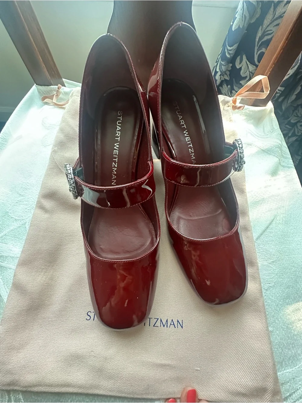 Stuart Weitzman Red Patent Leather Sloan 60 Mary Jane Heels